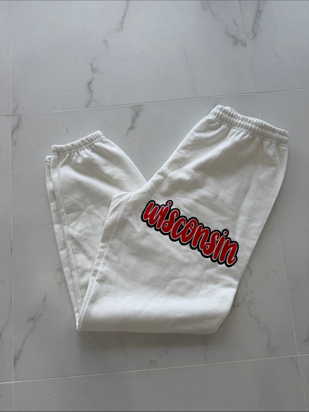 Gildan White Track Joggers with Red & Black Wisconsin Script